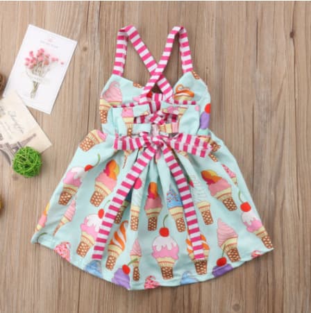 2023 Kids Baby Girls Sleeveless Summer Ice Cream Printed Dress with Tutu Skirt Summer