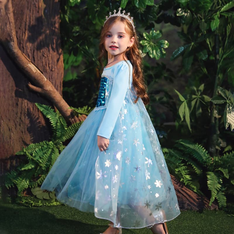 Spring 2025 Princess Style Girls Dress Cotton Long Sleeve Ice Queen Elsa Performance Skirt Little Girl Cute Princess Costume