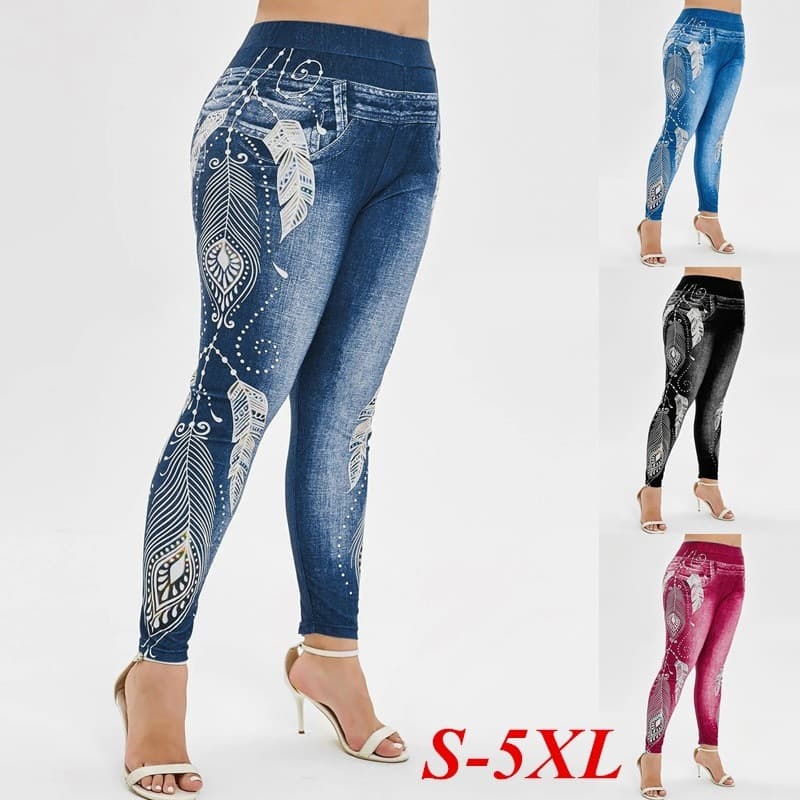 Clearance! Best-selling women's sexy butt-lifting high-waist stretch sport leggings with denim-like texture from AliExpress in Europe and America