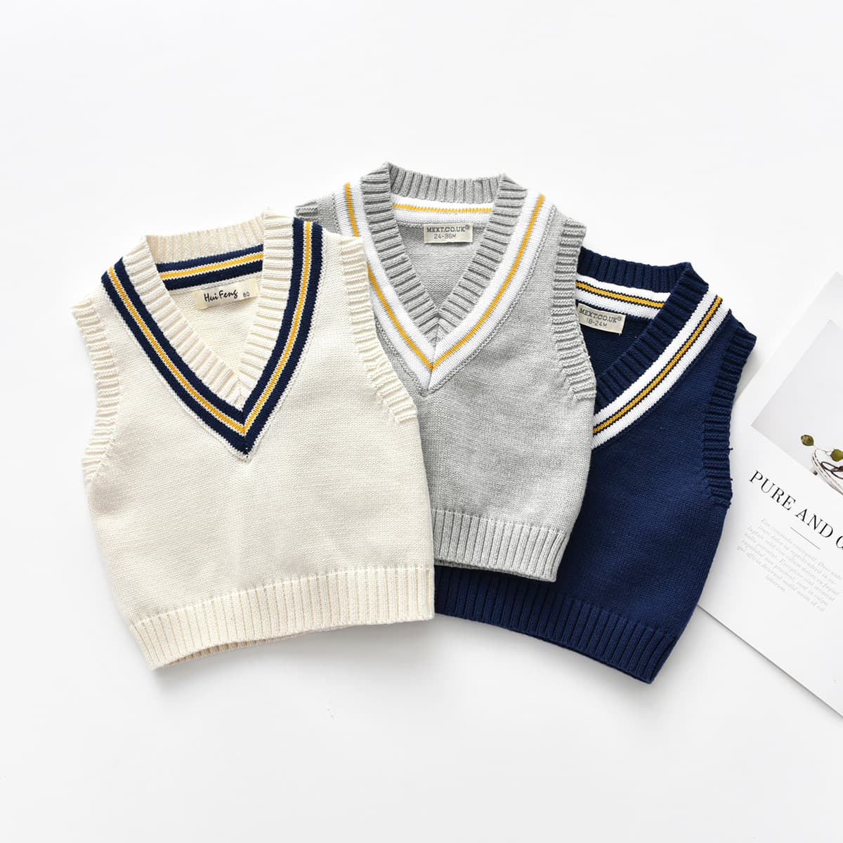 Boys Korean Style V-Neck Knit Vest Cotton Undershirt Children's Sweater Vest Versatile for Toddlers and Kids