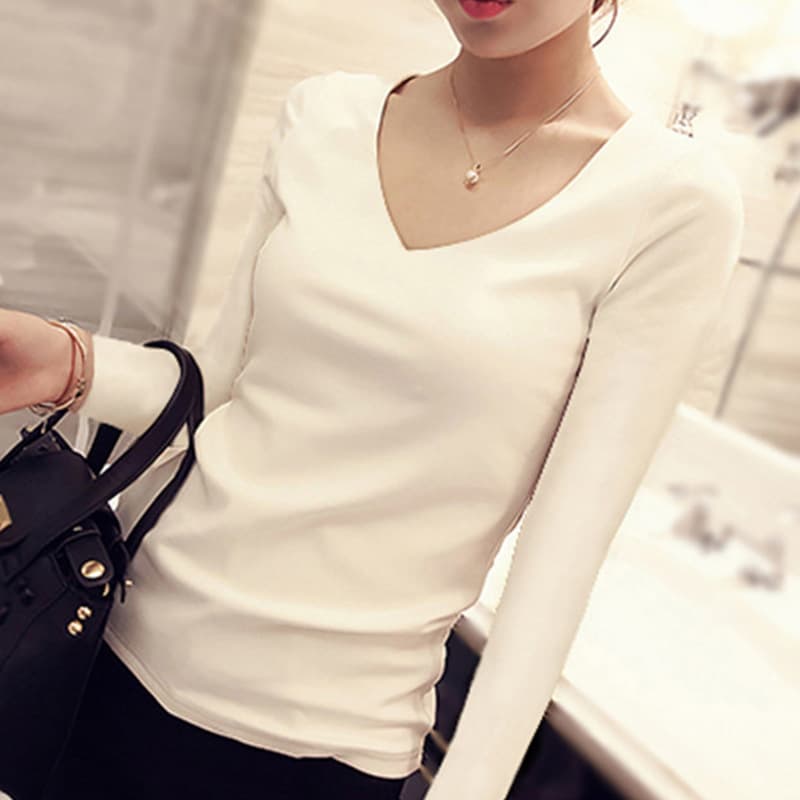 Hot-selling Solid Color Round Neck V-Neck Long Sleeve T-Shirt for Women, Milk Silk Student Base Layer, Women's T-Shirt Factory Wholesale