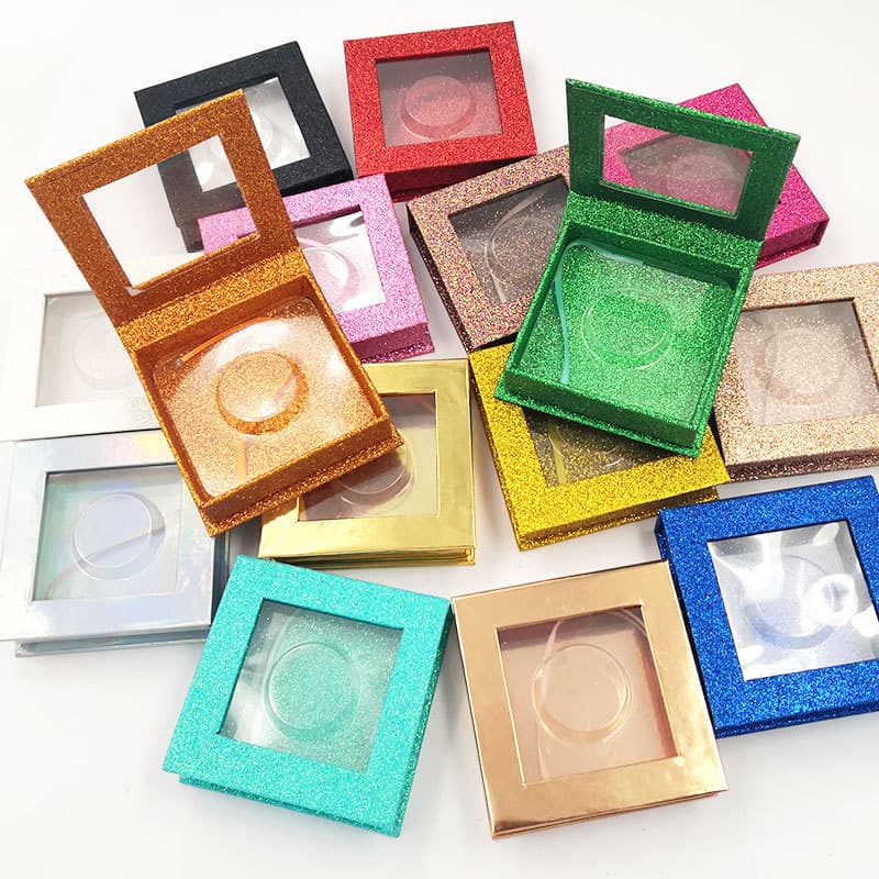 False Eyelash Packaging Box with Holder, Printable Logo, Glitter Small Square Box, Wholesale Without Holder