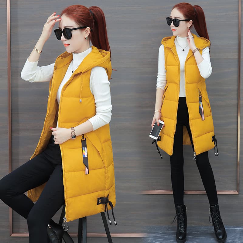 Down Cotton Vest Women Autumn Winter Coat Export New Style Korean Slim Fit Mid-Length Cotton Vest Sleeveless Jacket