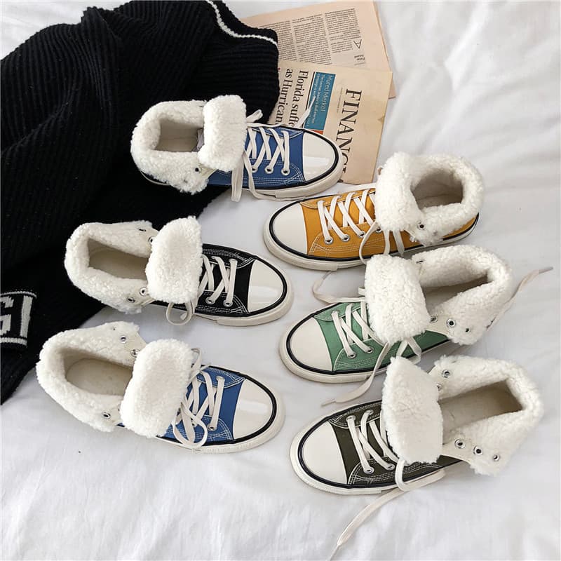 Men's High-Top Canvas Shoes Winter Fleece Lined Warm Trendy Versatile Men's Shoes 2024 New Trendy Board Shoes 9050