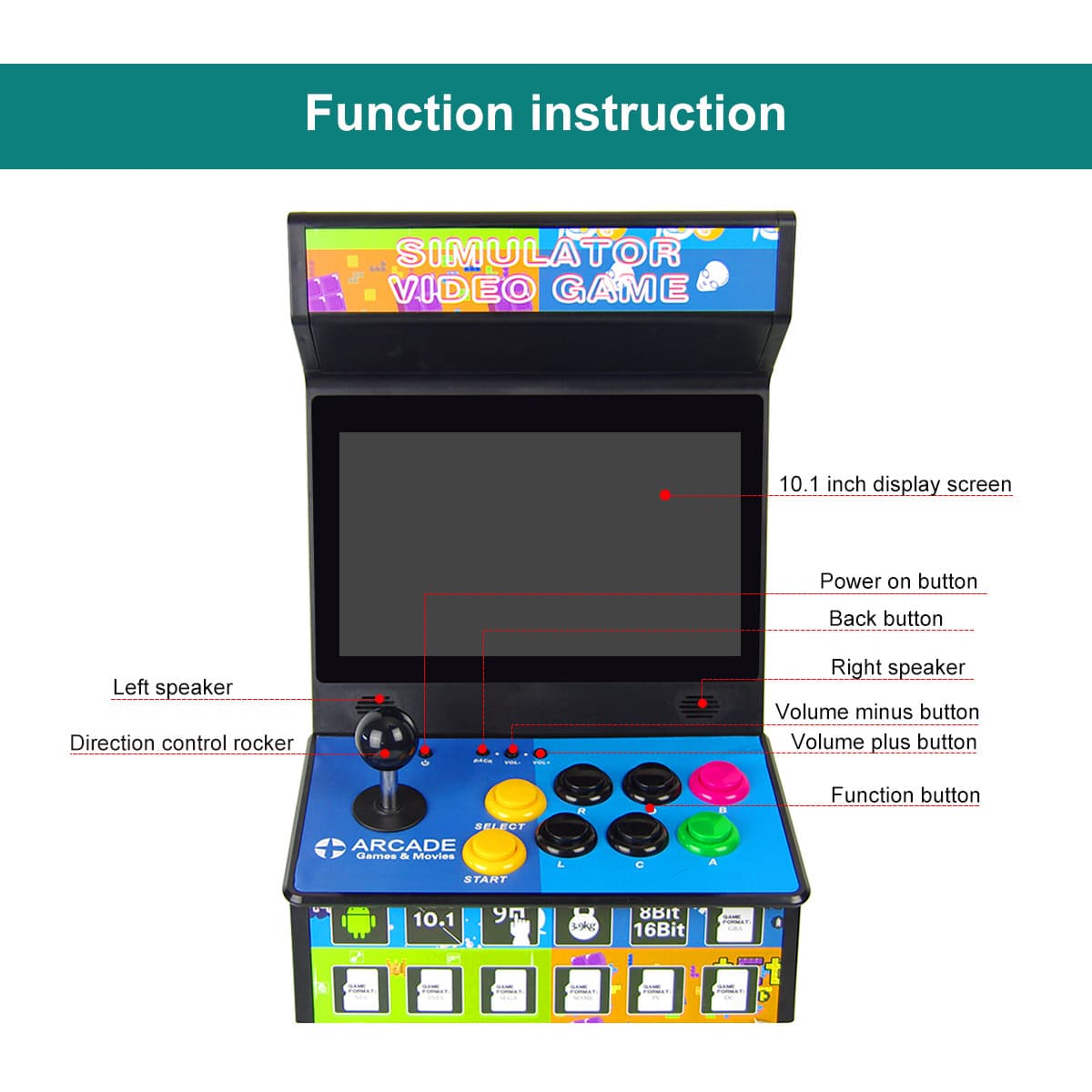 Retro Mini Game Arcade Simulator with Built-in Battery, 10-inch Display, USB Charging Port, Nostalgic Classic