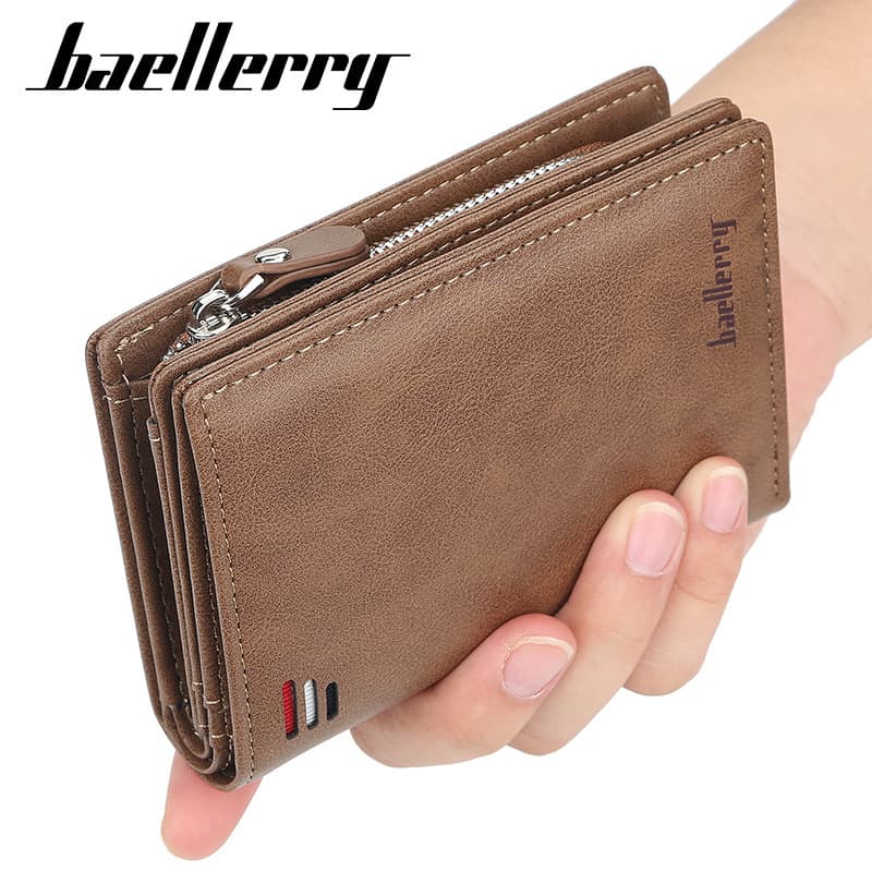 New Men's Short Wallet baellerry European and American Retro Multi-Card Slot Buckle Wallet Zip Around Billfold Wholesale