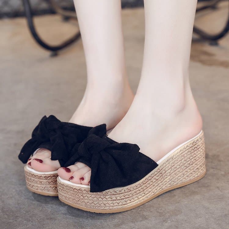 Large Size Women's Summer 2026 Korean Style Wedge Butterfly One-Strap Thick Sole Platform Sandals Wholesale