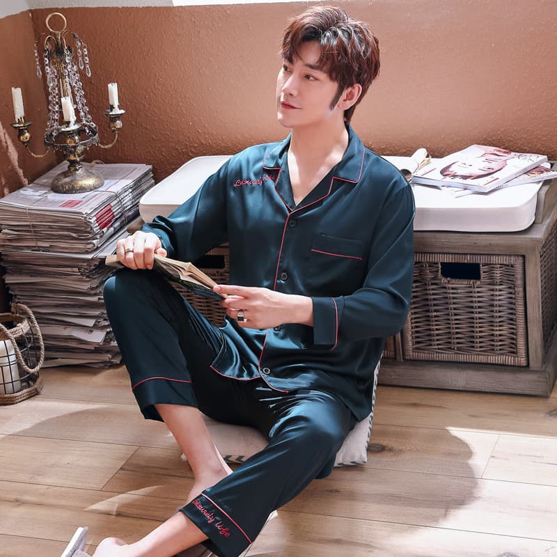 Mixed Batch Autumn and Winter New Silk Pajama Set Men's Ice Silk Cardigan Casual Homewear Plus Size