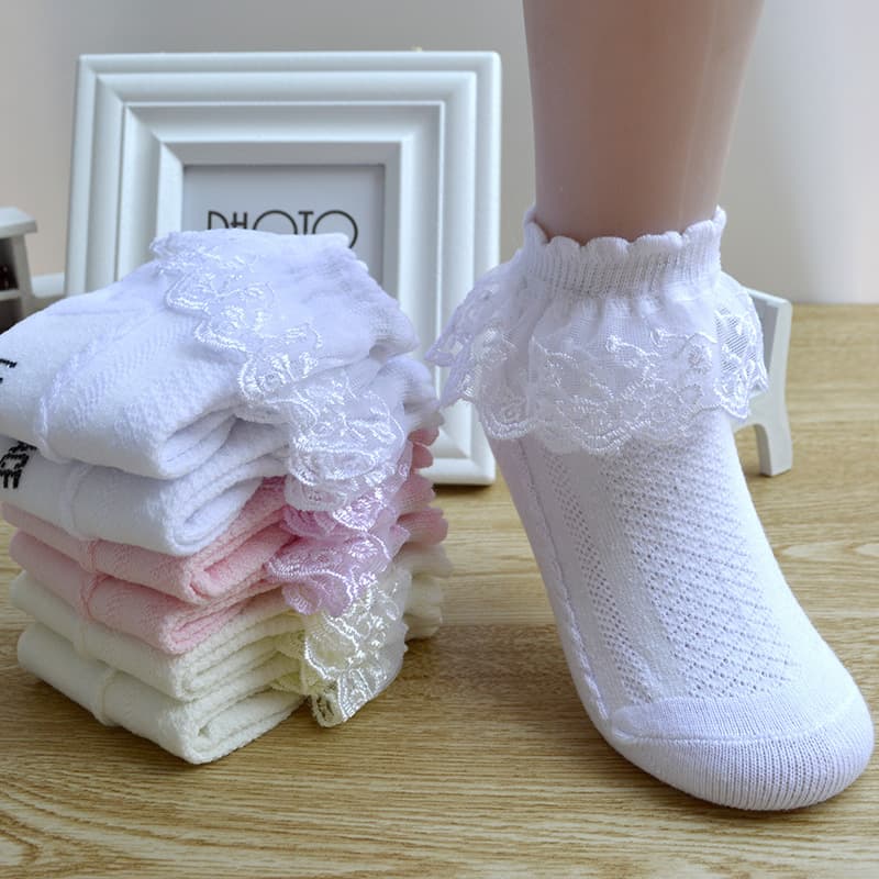 Girls' Lace Socks, Cotton Socks, Thin Style, Spring and Autumn, Summer, Japanese Style, Princess Short Socks, Baby White Dance Socks