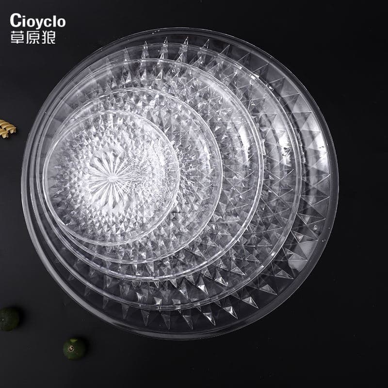 Factory direct supply acrylic fruit snack plate crystal transparent fruit plate plastic nut candy round snack plate