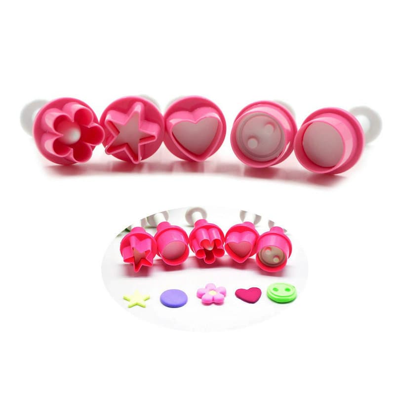 5Pcs Heart Flower Round Geometric Two-Color Spring Printing Press Mold Flip Sugar Cake Decoration Press Mold Baking OPP Simple Packaging