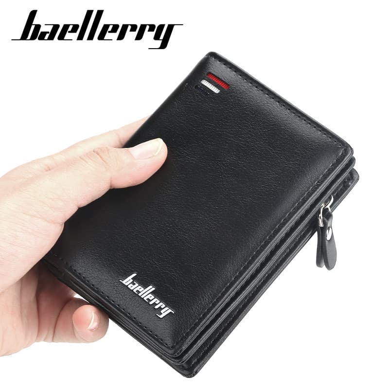 baellerry New Men's Zipper Short Wallet, Multi-Card Slot, Fashion Vertical Mini Coin Purse