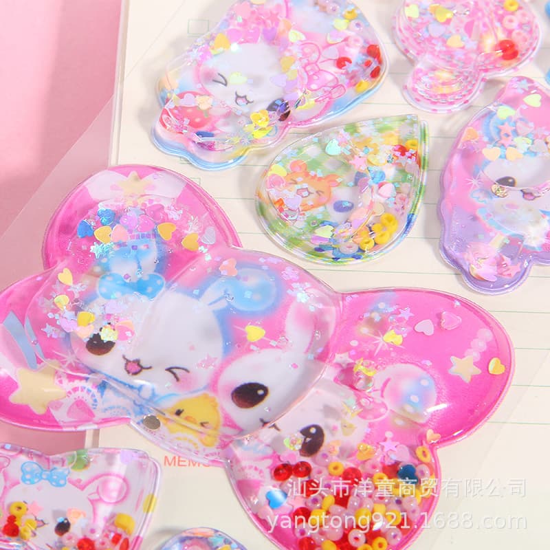 YTDN Cartoon Children's 3D Liquid-Filled Decorative Stickers for Kindergarten Rewards, Shakeable Christmas DIY Stickers
