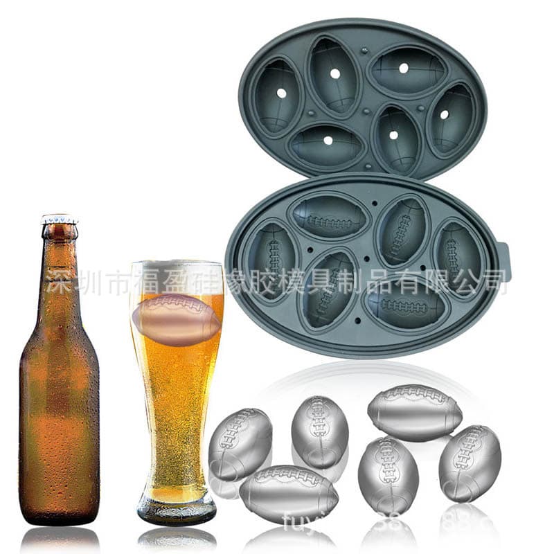 Creative 6-Hole Silicone Ball Ice Cube Tray, Six-Connected Rugby Ice Mold, Silicone Ice Box with Lid, Ice Cube Tray Daily Supplies Factory Direct Supply
