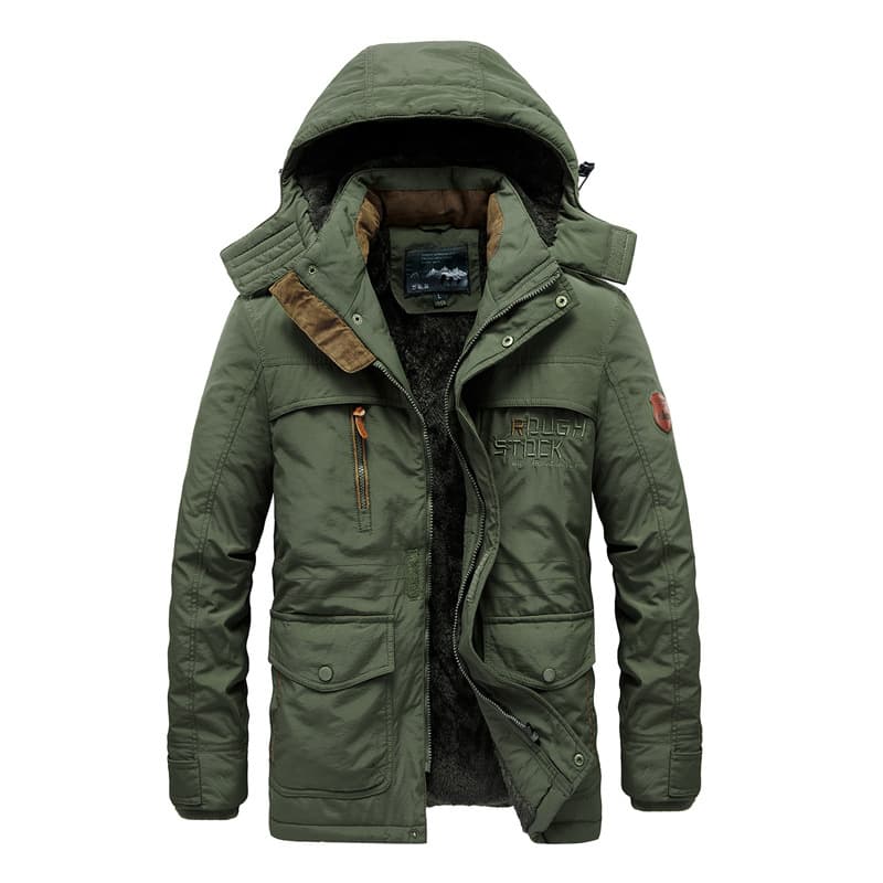 2026 Winter Men's Quilted Cotton Coat Mid-Length Hooded Padded Jacket Casual Men's Thick Plus Size Outerwear