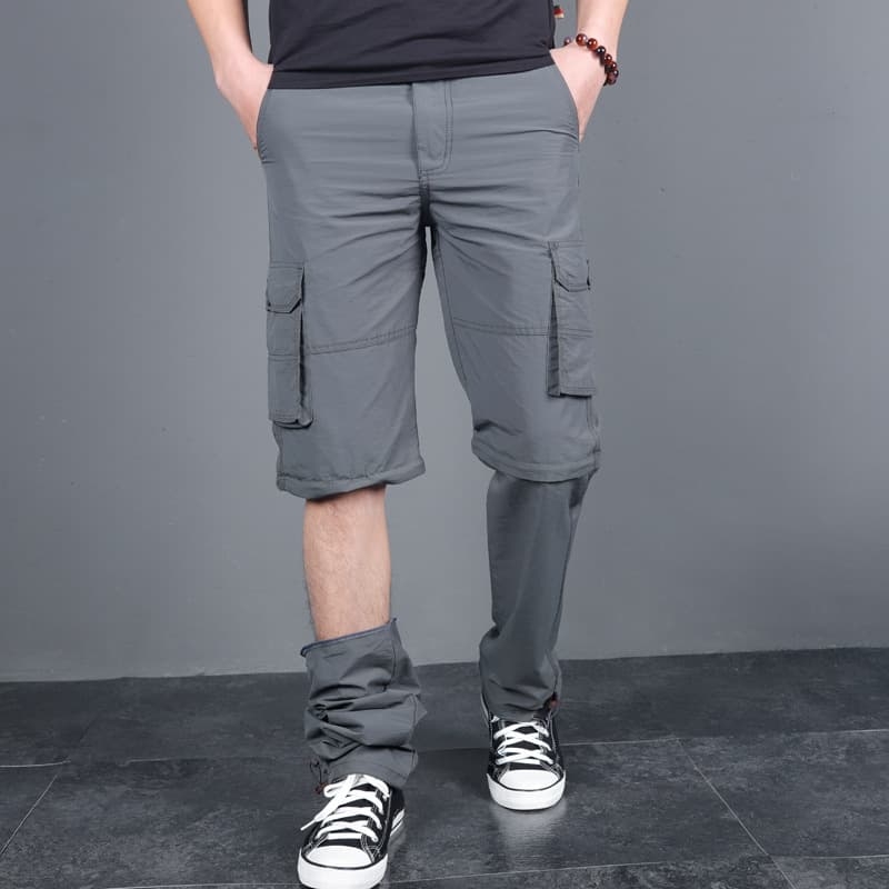 Men's Cross-Border Outdoor Thin Quick-Dry Pants, Multi-Pocket Casual Pants, Plus Size Detachable Straight-Leg Cargo Trousers