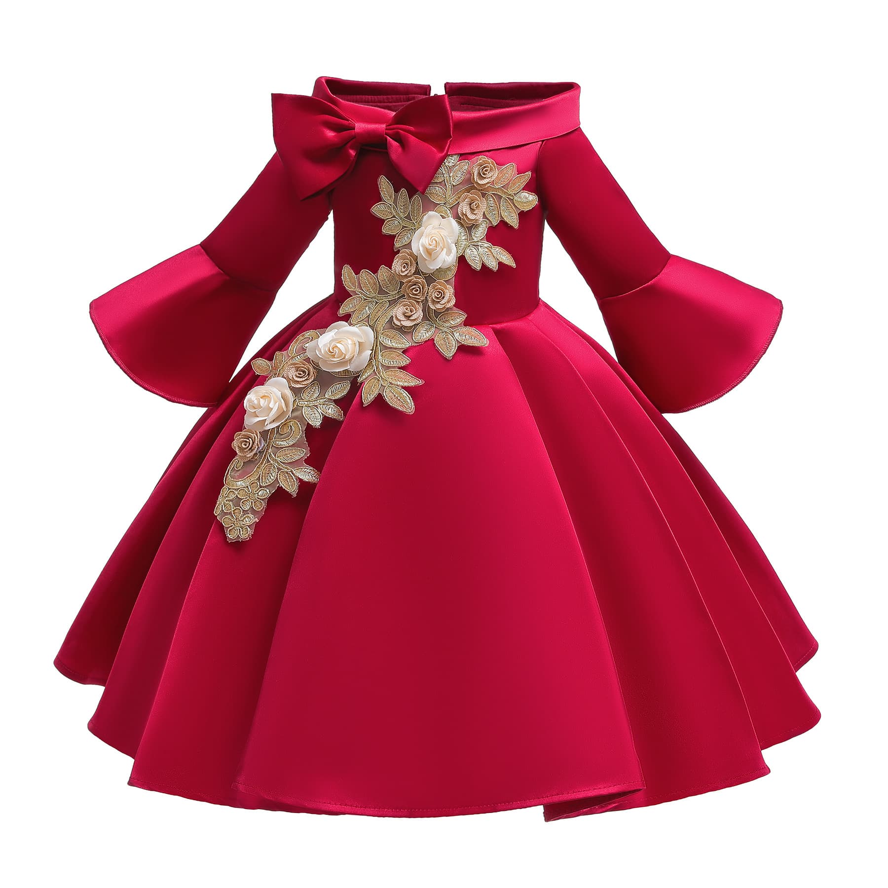 Cross-Border Children's Dress European and American Girls' Satin Evening Gown Flower Girl Princess Dress
