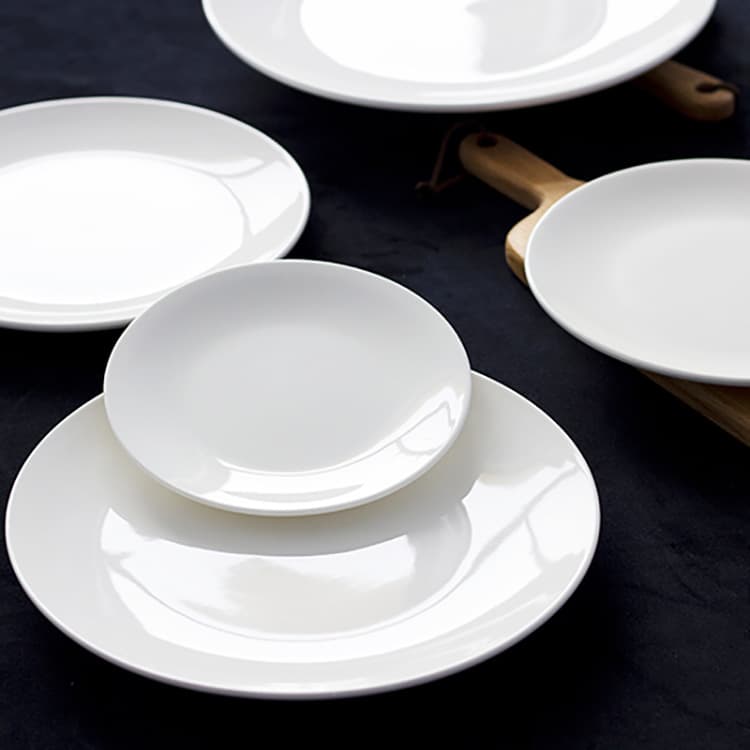Wholesale Pure White Ceramic Shallow Plate Flat Plate Hotel Dish Plate Dessert Plate Cold Dish Plate Fruit Plate Round Thickened