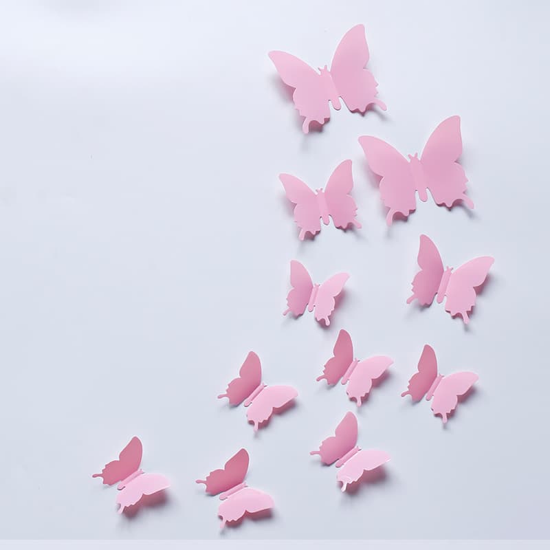 New mirror 3D three-dimensional simulation butterfly set of 12 bright color wall decoration stickers living room stickers PVC