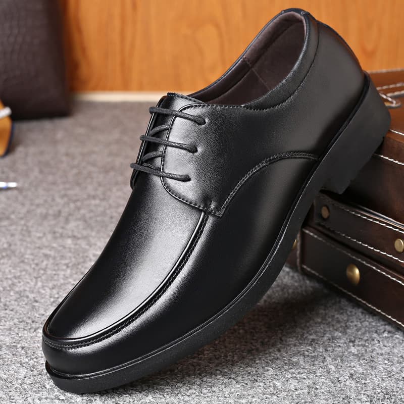 New autumn/winter men's business formal round-toe leather shoes, Korean style casual round-toe black leather shoes, men's work shoes