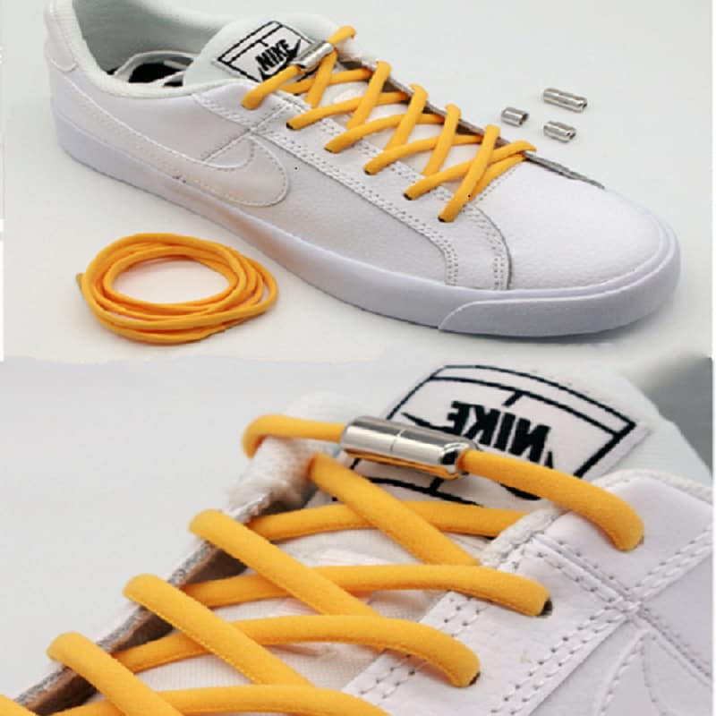 Silver metal buckle no-tie lazy versatile elastic stretch half-round shoelaces, children's simple metal clasp no-tie.