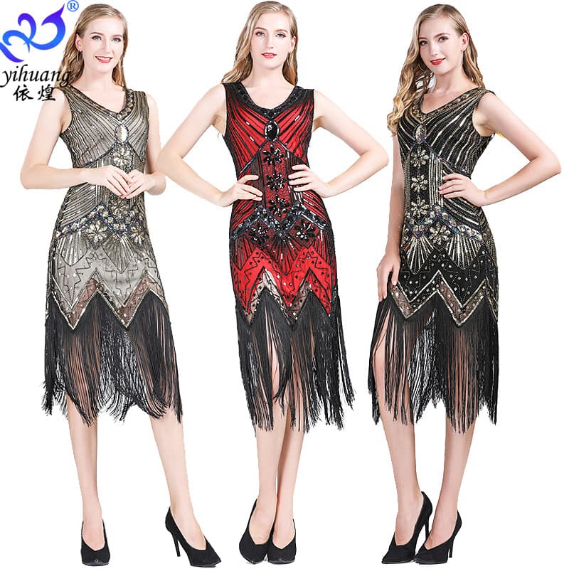 Evening Gown Sequin Tassel Skirt Party Vintage Sequin Midi Skirt Performance Costume Cocktail Dance Skirt Polyester Fiber