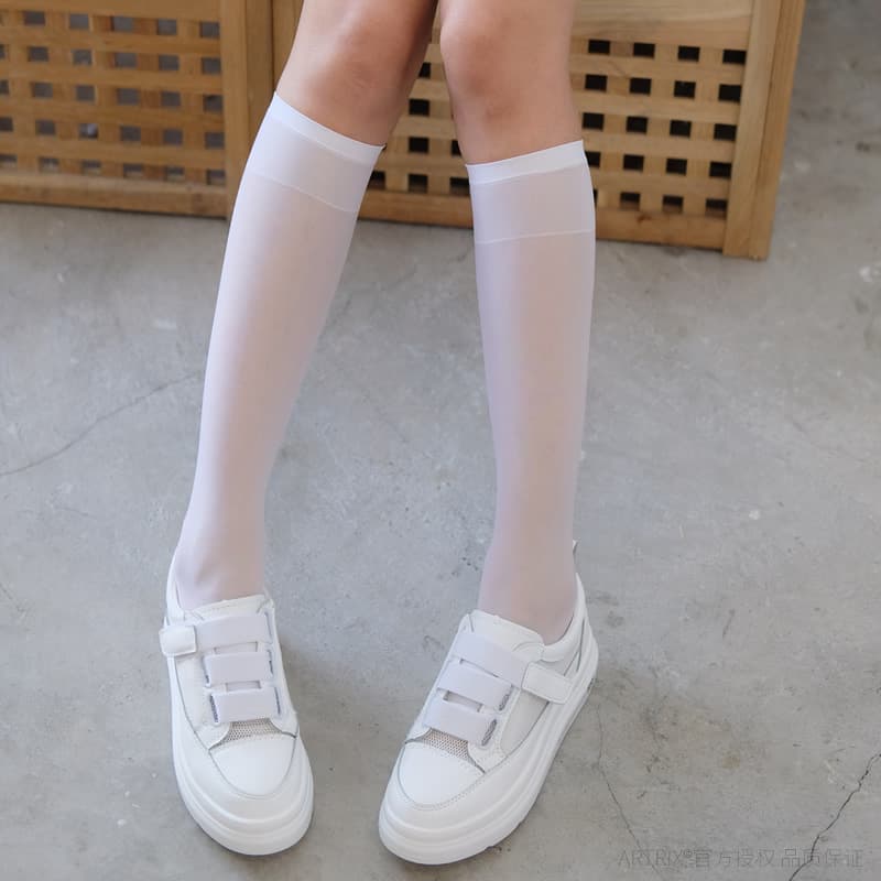 Velvet Core Silk Calf Socks, Mid-Calf Socks, High-Tube Socks, Transparent White Half-Length Socks, Long Knee-High Socks