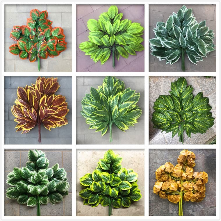 Artificial Mango Leaf, Plastic Red Maple, Ginkgo, Engineering Fake Branch, Green Leaf Plant, High Simulation Artificial Flower