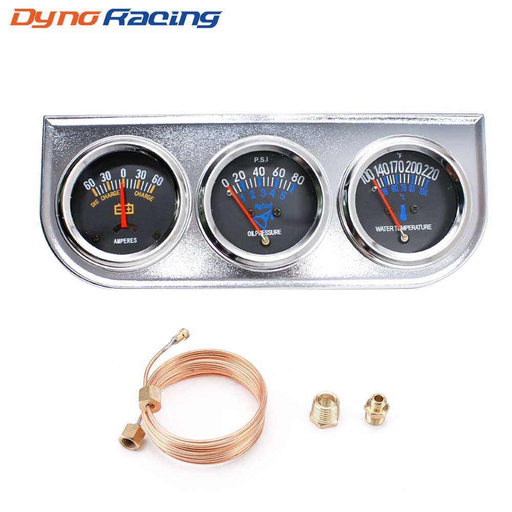Automotive modified current/water temperature/oil pressure combination gauge 52MM mechanical triple combination gauge 12V universal