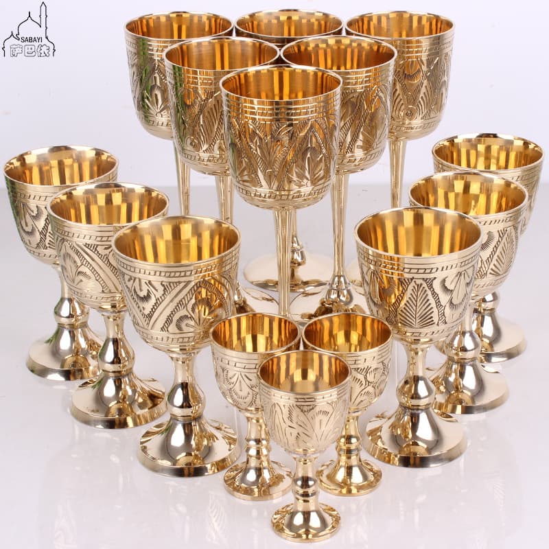 Pakistan Brassware Pure Brass Wine Cup Antique Liquor Glass Red Wine Glass Goblet Solid Copper Wine Set
