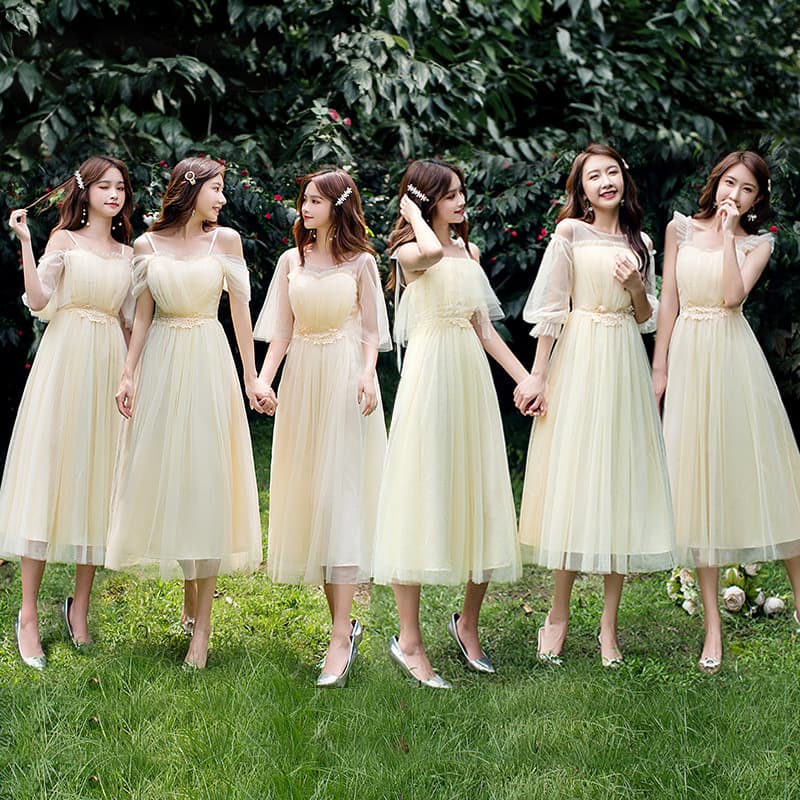Bridesmaid Dress 2026 New Mid-Length Sister Group Gray Slim Fairy Evening Gown Wedding Bridesmaid Dress