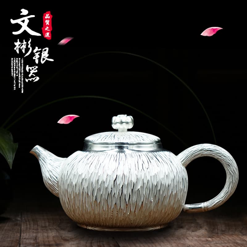 Yunnan silverware 999 silver tea set vertical pattern set Teapot Tea Fair Cup Teapot handmade silver gift