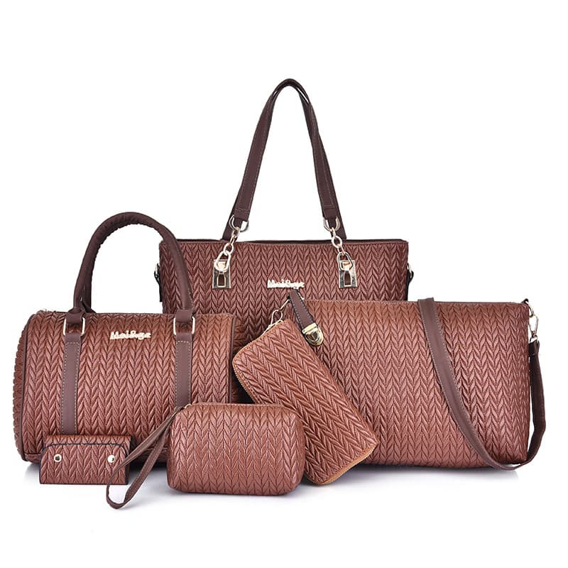 Embroidered 6-Piece Mother-Child Bag Set Shoulder Crossbody Tote Bag