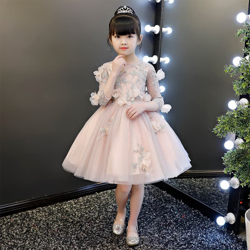Girls One-Shoulder Wedding Dress Host Children's Birthday Evening Gown Princess Dress Flower Girl Piano Performance Costume Long Dress