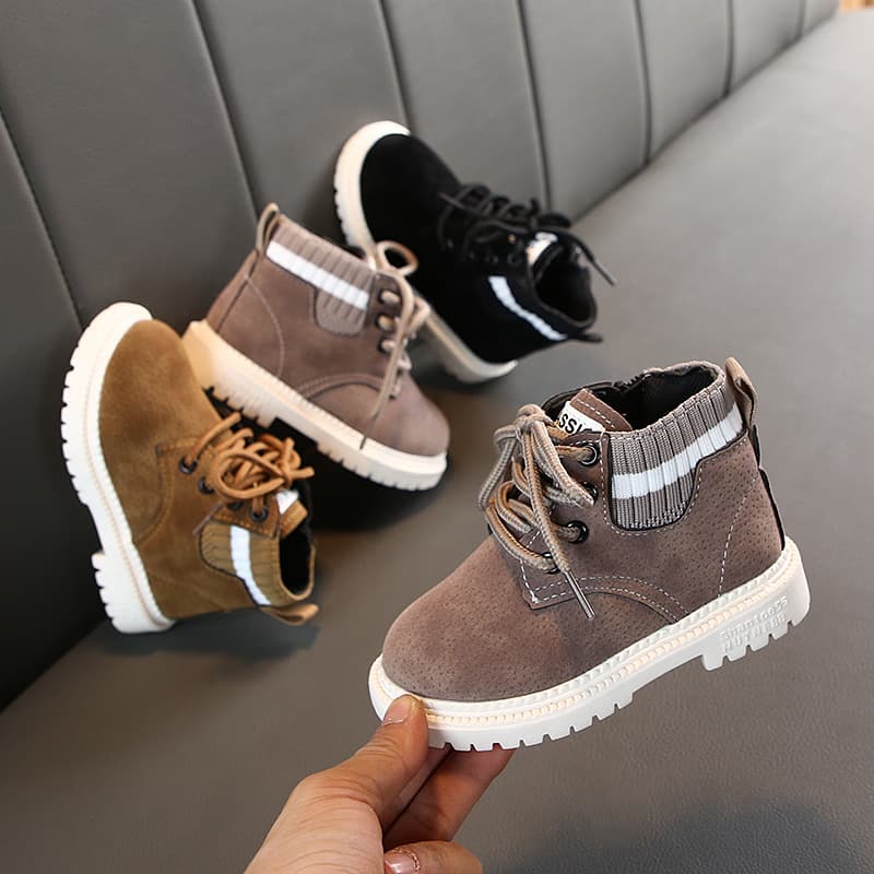 2025 Autumn/Winter Children's Side Zipper Ankle Boots Boys Girls British Style Flyknit Martin Boots