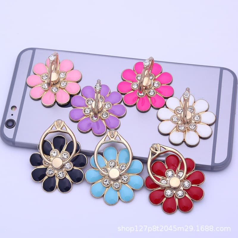 Flower Phone Holder Metal Drop Oil Small Flower Rhinestone Ring Holder Nine-leaf Flower Ring Holder Camellia Stand