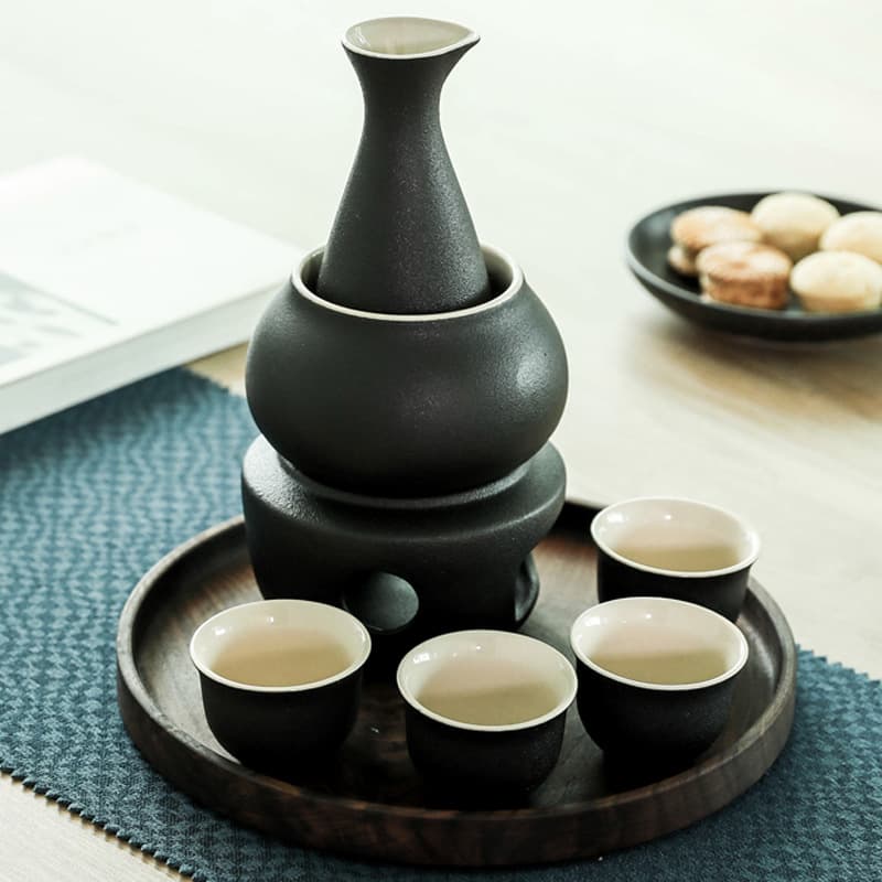 Ceramic Warm Wine Pot Wholesale, Yellow Rice Wine Warmer Set, Heated Liquor Container