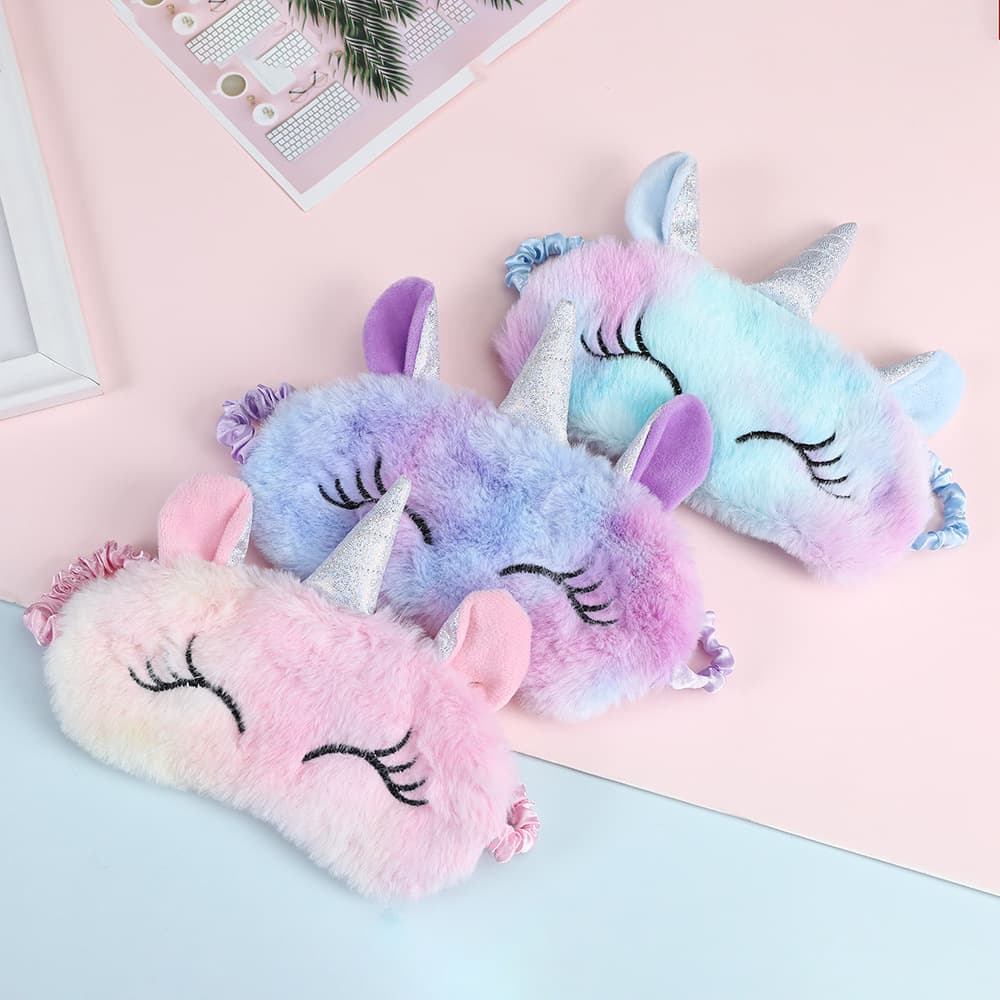 Cute New Unicorn Plush Light-Blocking Eye Mask Cartoon Rainbow Sleep Mask for Women