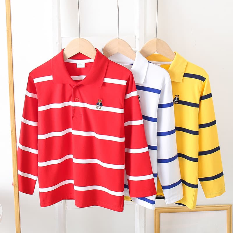 Kids Polo Spring and Autumn Korean Children's T-Shirt Striped Lapel Long Sleeve Polo Shirt, Polo Shirt Cross-Border Wholesale