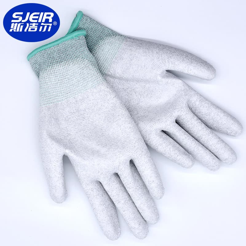 Anti-static carbon fiber palm-coated gloves, carbon fiber anti-static PU palm-coated gloves, PU nylon palm-coated gloves