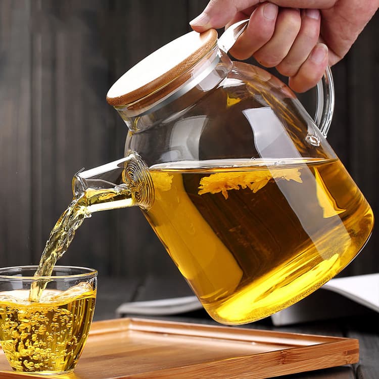 Refreshing Factory Cost Model Glass Bamboo Lid Pot, Cold Water Pitcher, Tea Pot, Heat-Resistant for Electric Ceramic Stove Heating