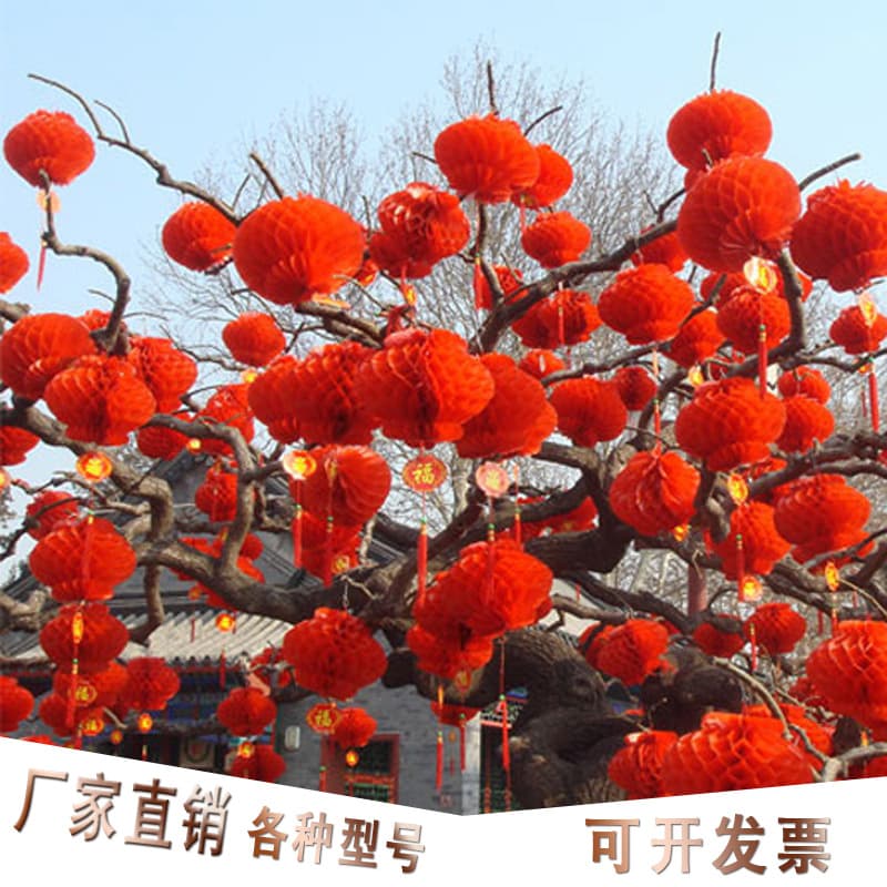 [Source Wholesale] New Year Little Red Lanterns Spring Festival New Year's Day Wedding Plastic Paper Lanterns Red Honeycomb Paper Lanterns