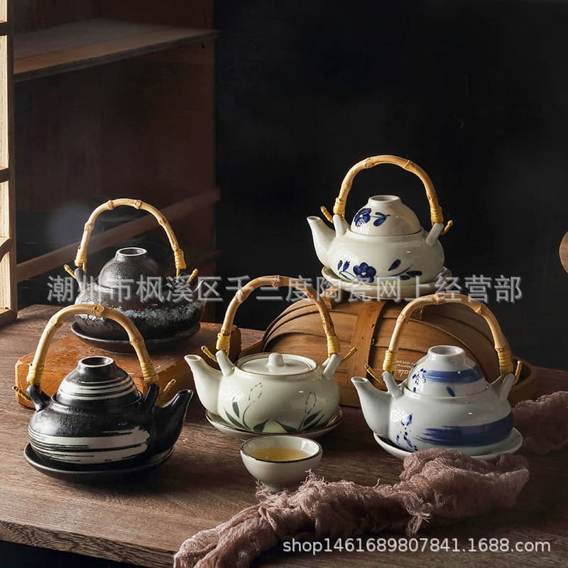 Cross-border Japanese-style ceramic teapot, seafood soup pot, sushi restaurant single-handle hotel supplies wholesale
