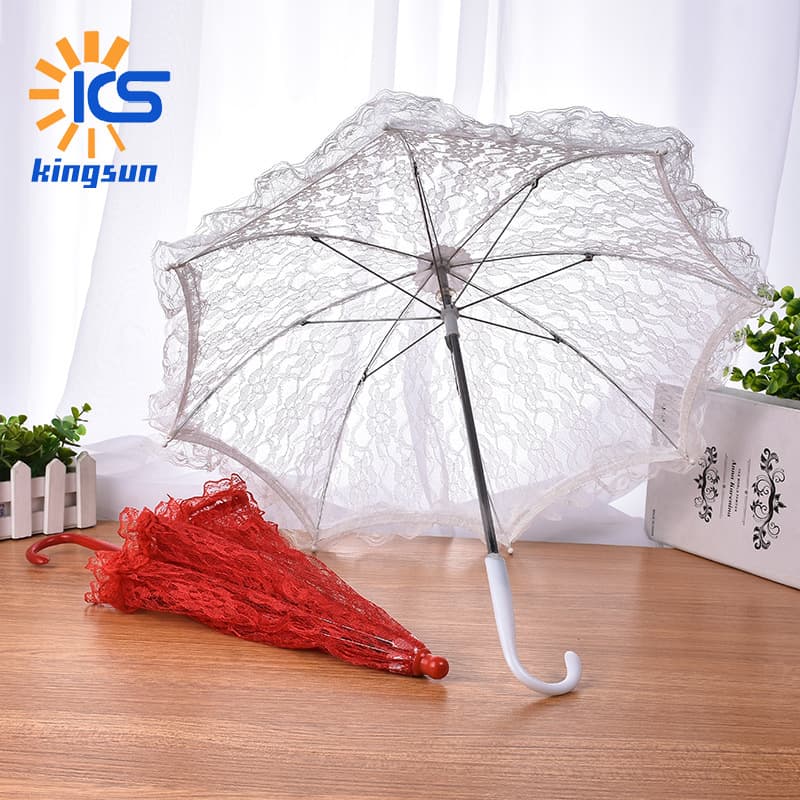 European American White Wedding Flower Girl Decorative Umbrella Small Lace Umbrella Wedding Stainless Steel Long Handle Umbrella Wedding Supplies Wholesale