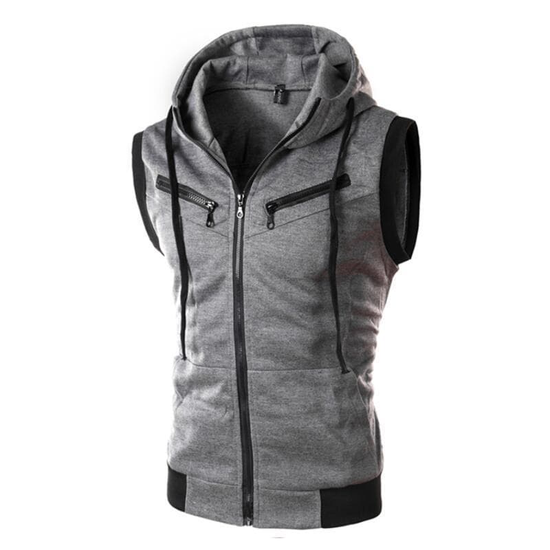 Foreign trade AliExpress Wish summer new men's hooded sleeveless vest, solid color casual slim vest WZ10A.
