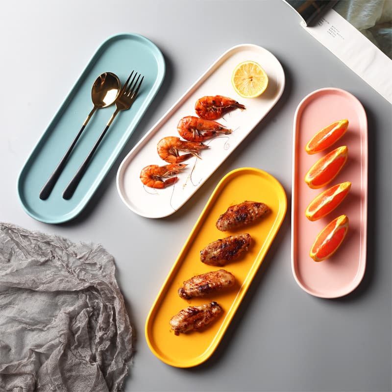 Nordic Minimalist Oval Tray Rectangular Plate Japanese Style Dessert Plate Sushi Plate Thick Cake Plate