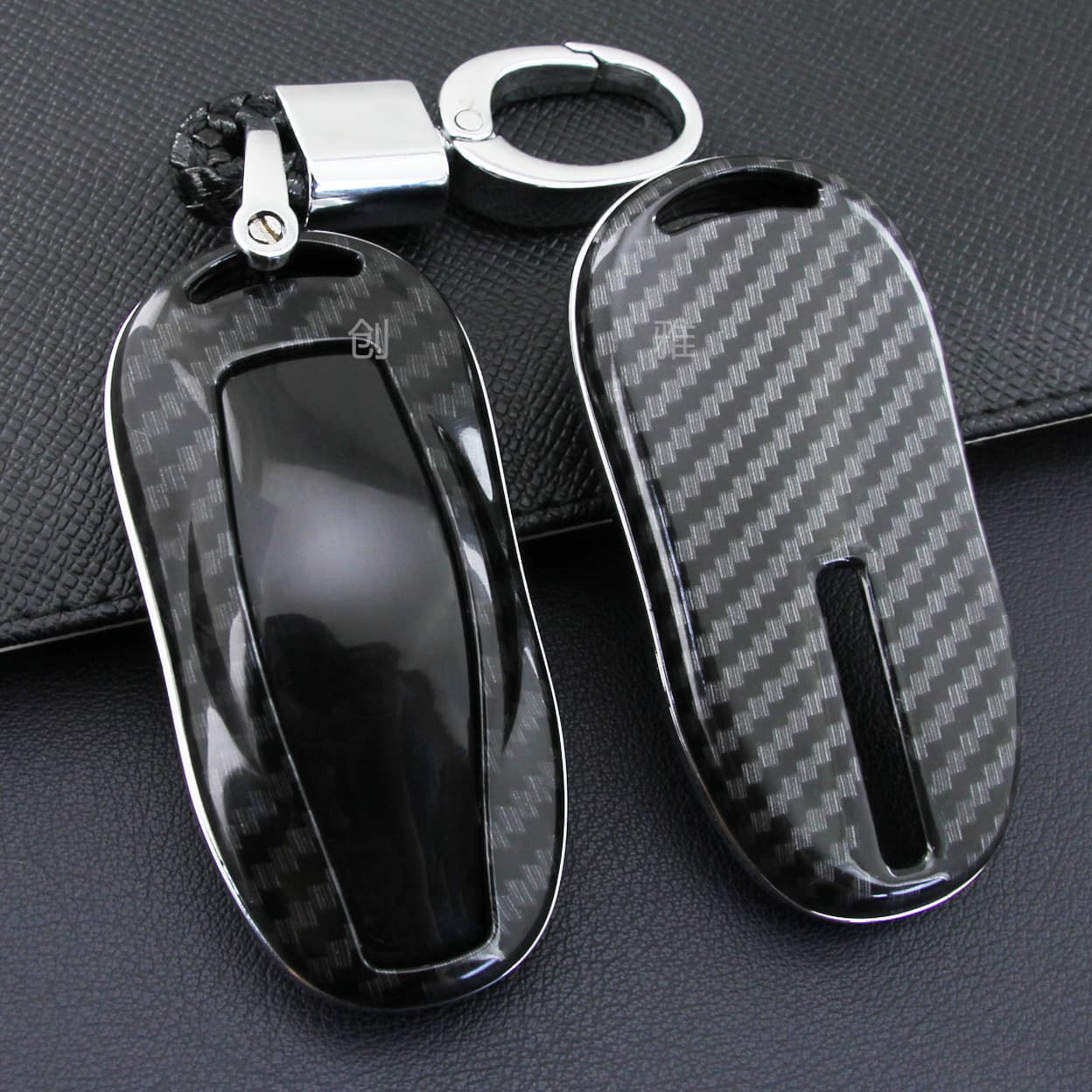 Carbon Fiber Key Case Cover for Tesla Model S Remote Key Fob Protector Keychain Clip Overseas