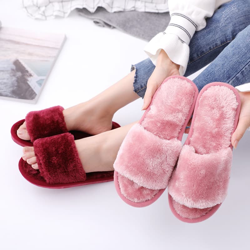 Warm Home Slippers Women's Open-Toe Cotton Slippers for Indoor Floor Use Autumn Winter Home Comfortable Soft Soled Slippers