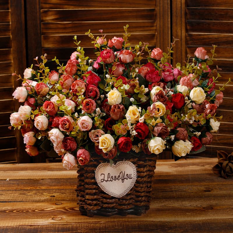 Manufacturer Wholesale European-Style Small Rose Bouquet Silk Flower 21-Head Artificial Flower Home Decoration Fake Flower