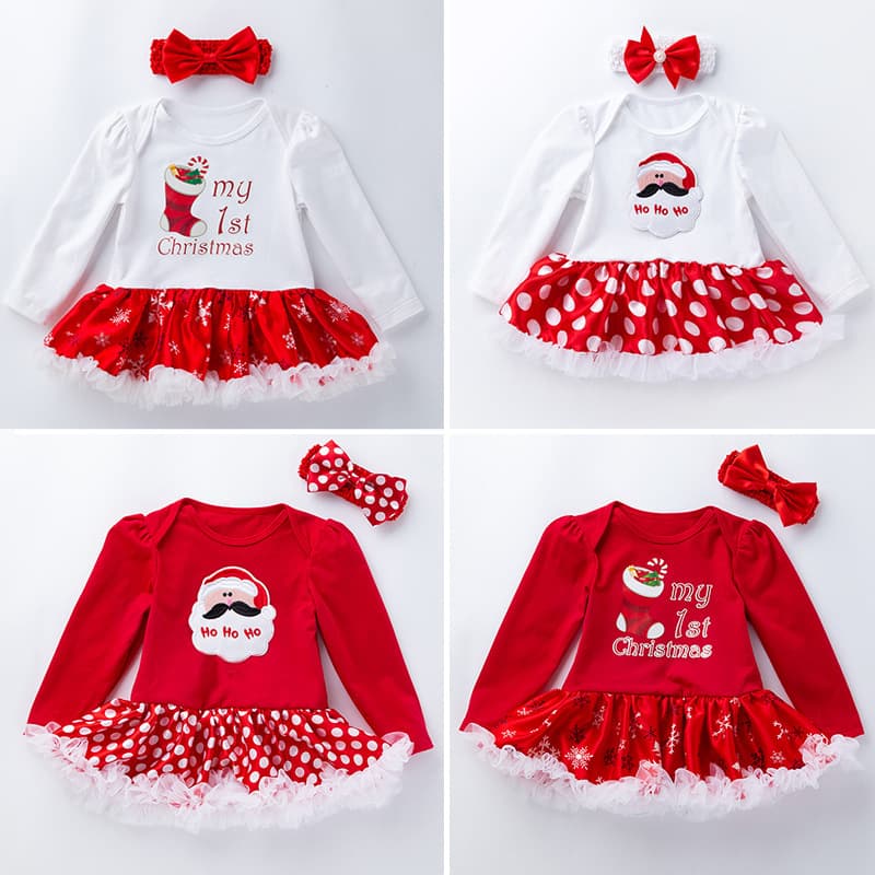 Christmas Baby Holiday Outfit, Infant Clothing, New Cartoon Socks, Long-Sleeve Harem Dress, Two-Piece Kids' Set